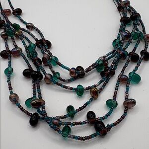 Glass 6 Multi Layer Beaded Necklace 14-16”